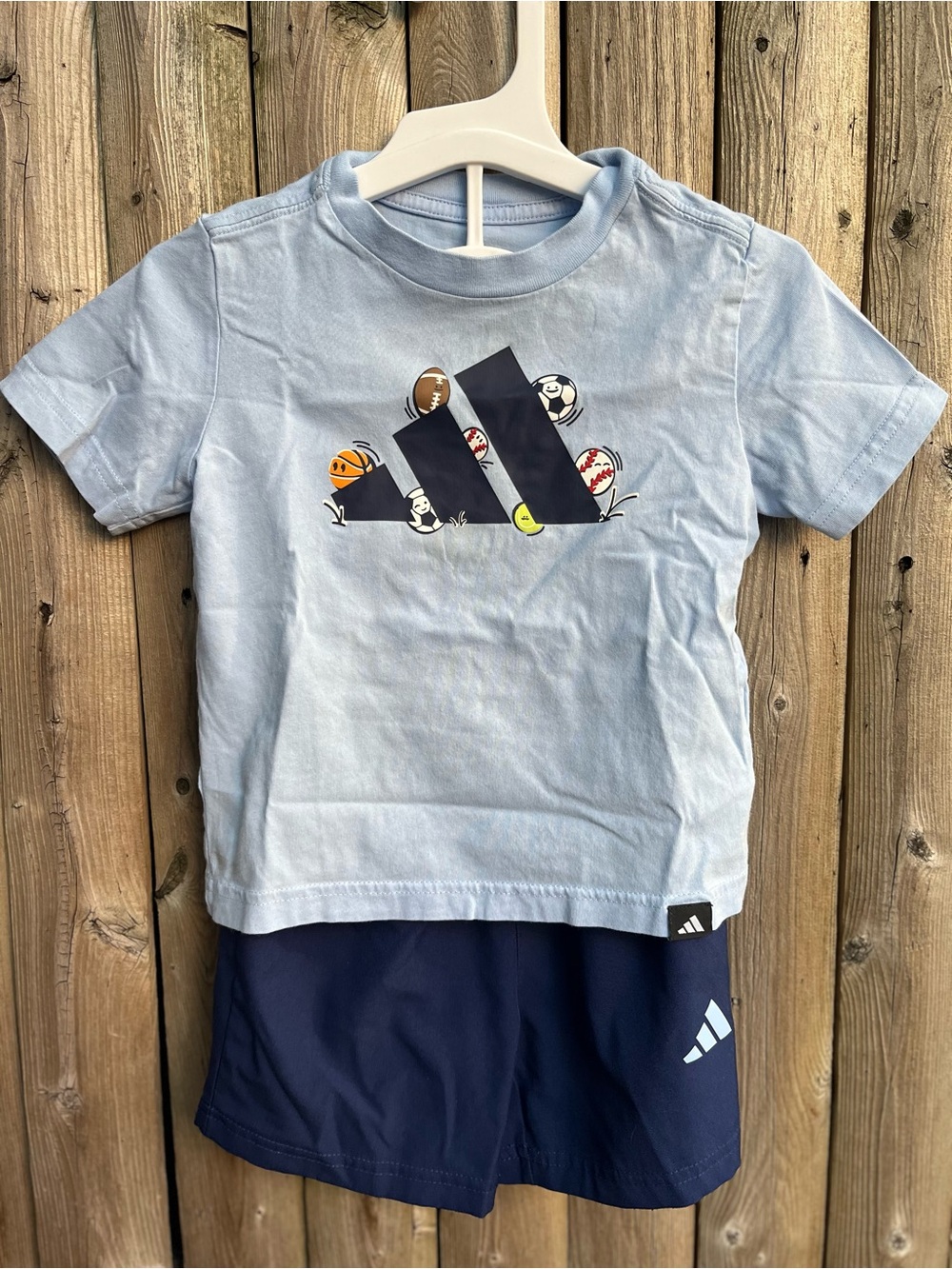 adidas Light Blue Sport Balls Tee with Navy Shorts